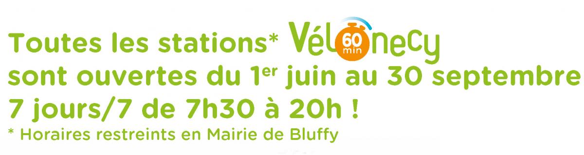 Horaires ouvertures stations Vélonecy 60 minutes